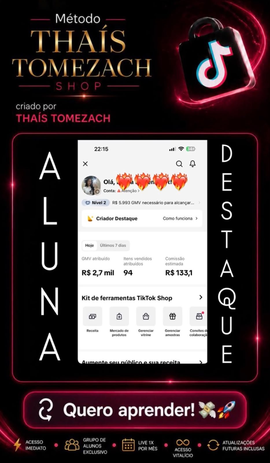 Print de resultado de uma aluna da Thais